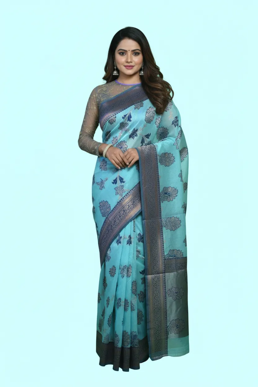 Rajlaxmi Sky Blue Banarasi Saree