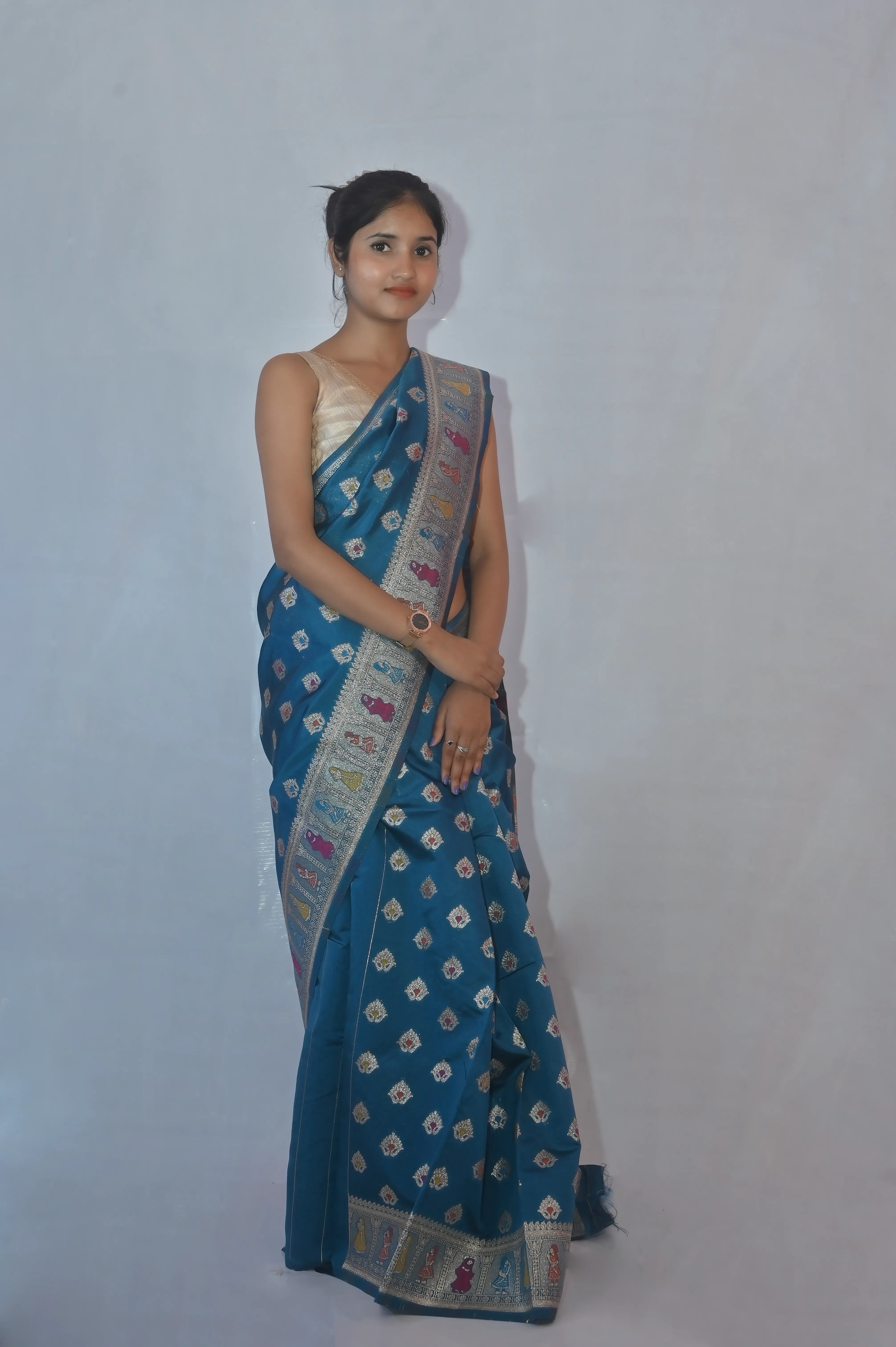 Kalyani Peacock Blue Tissue Saree