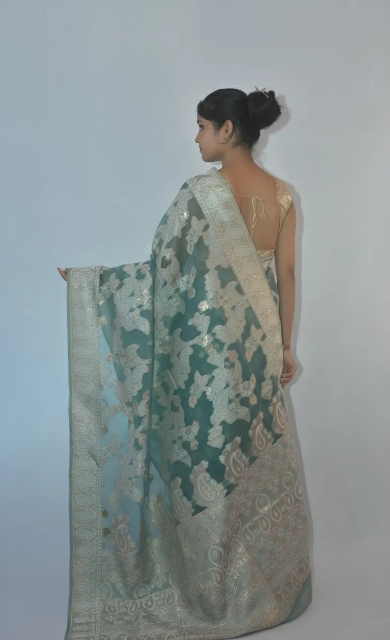 Devika Green-Silver Banarasi Weave